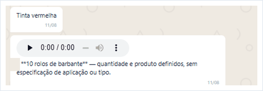 Áudio do cliente interpretado pela IA dentro do chat