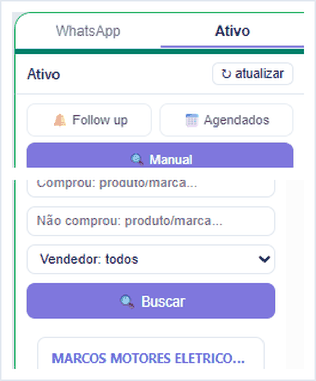 Painel de venda ativa com follow up, agendados e filtros de carteira